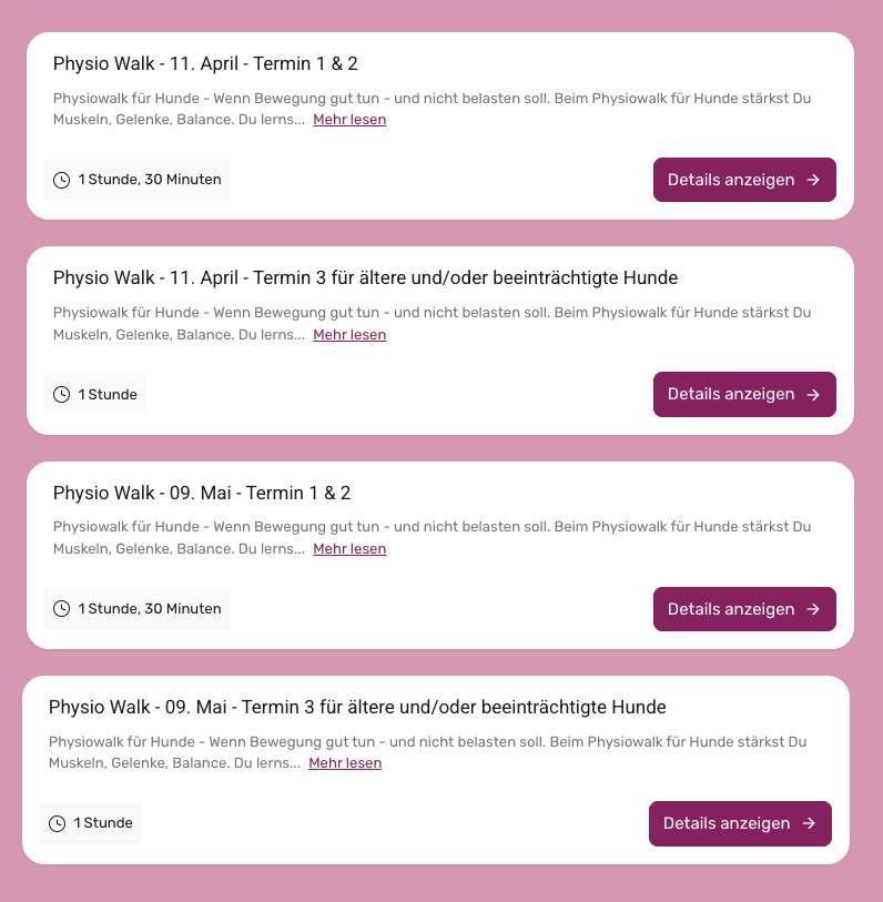 Hundetrainer Buchungskalender-hundephysio