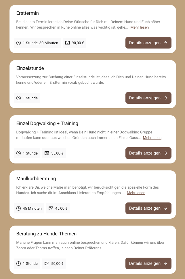 Buchungskalender nahtlos integriert